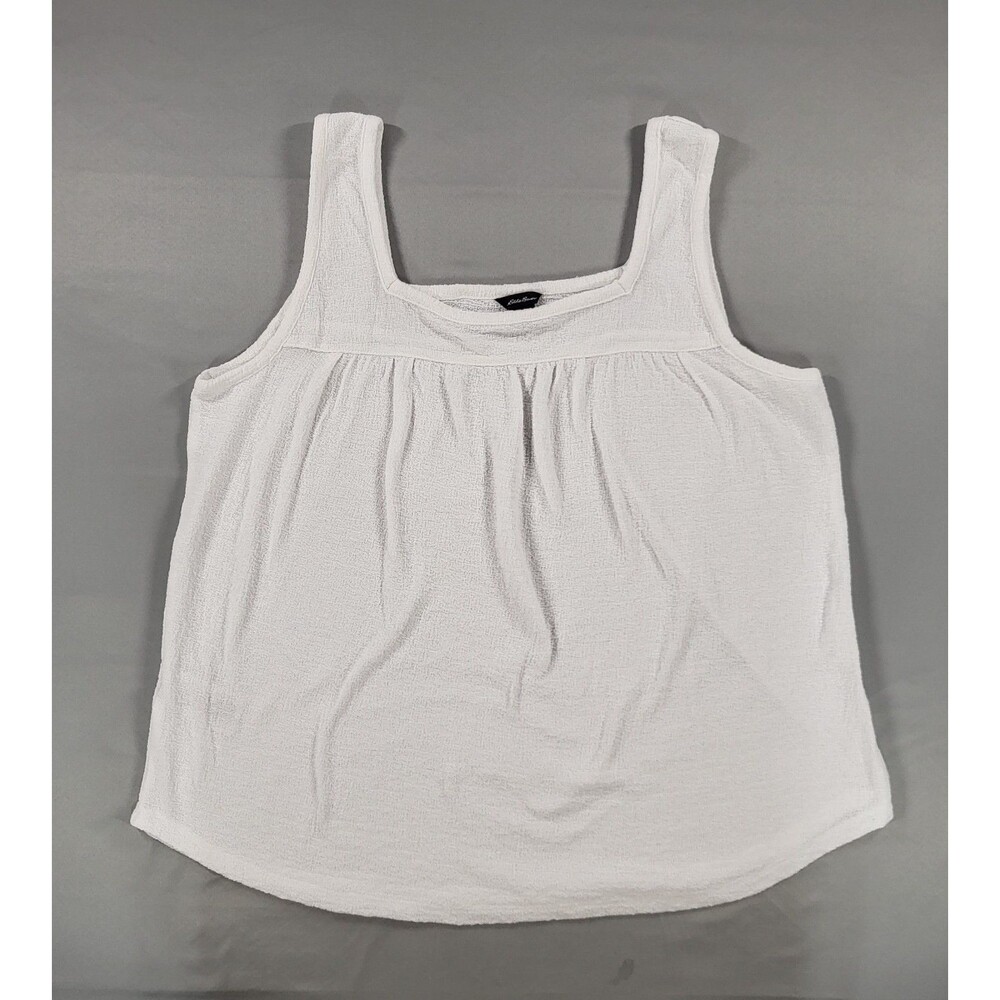 Eddie Bauer Women's L Square Neck Tank Top White Textured Flowy Babydoll Blouse